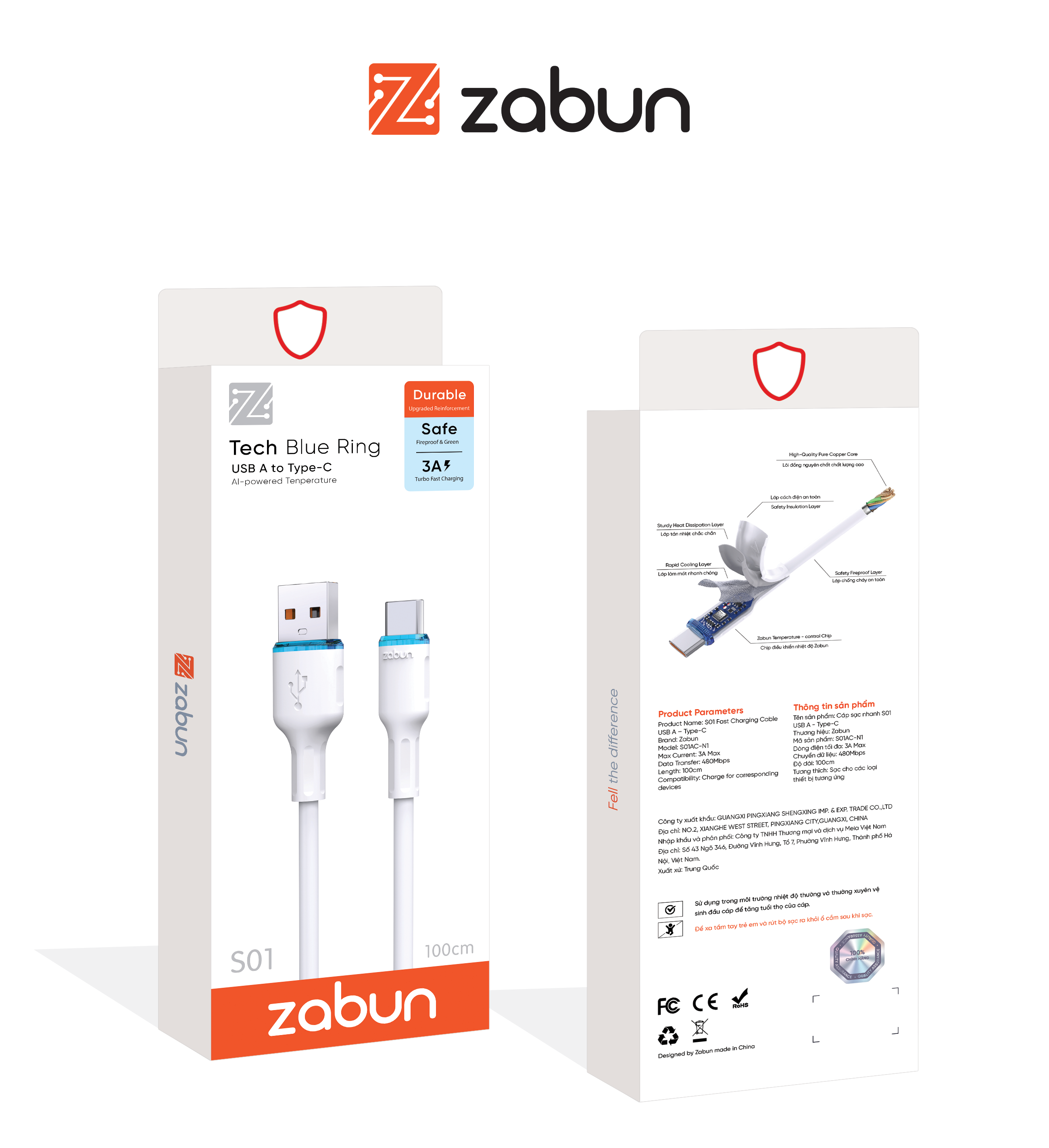 Cáp sạc Zabun  S01 chân USB-A- Type C